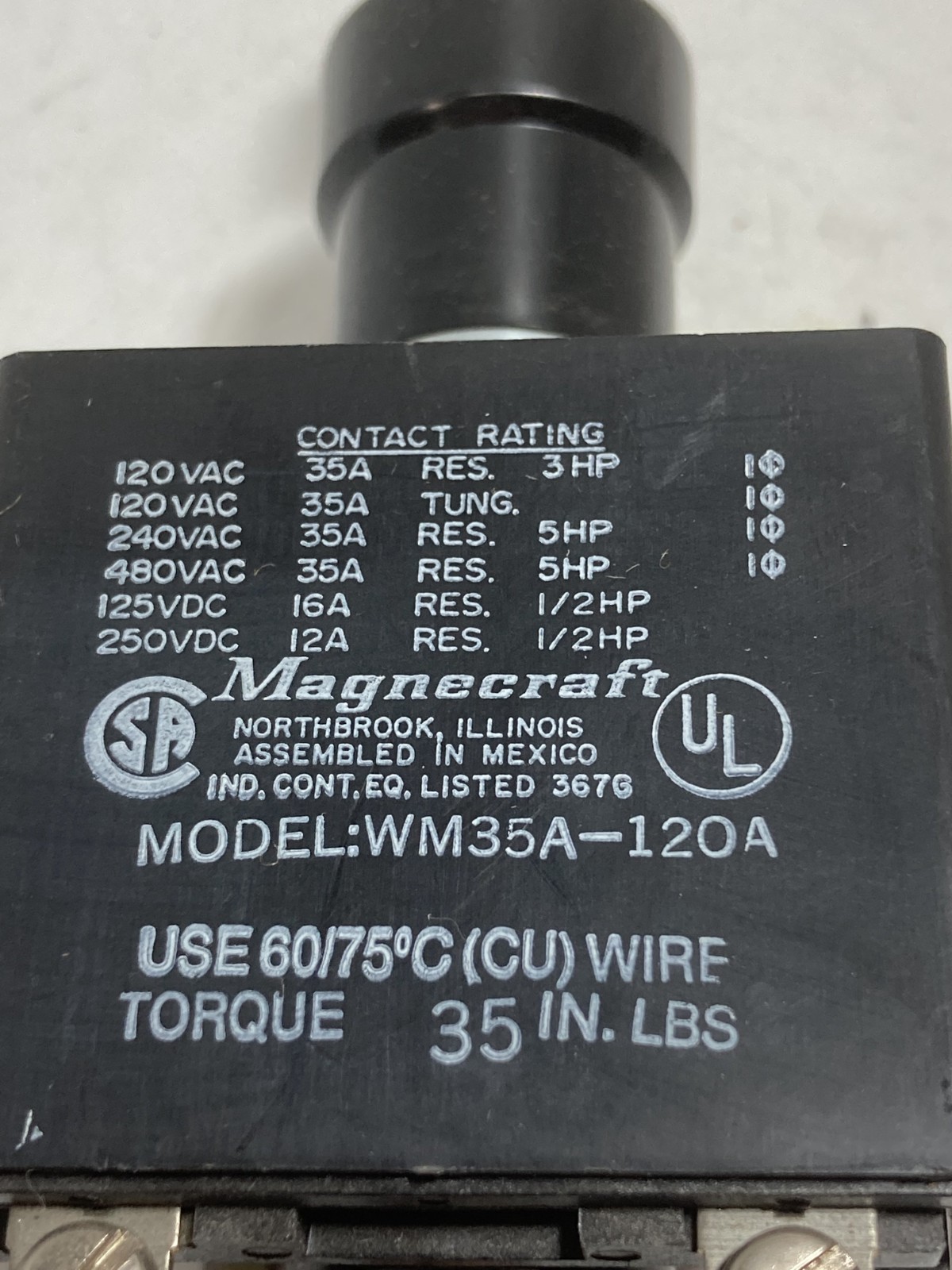 MAGNACRAFT WM35A-120A RELAY 120VAC TORQUE 35 IN. LBS NNB