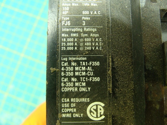 ITE FJ63B150 CIRCUIT BREAKER 3 POLE 150 AMP 600VAC