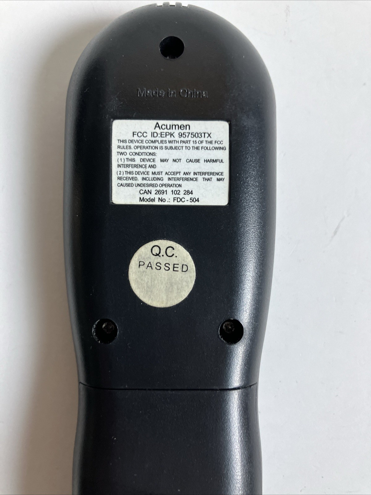 Acumen RCK-K Timer Thermostat Fireplace Remote Control Model No. FDC-504 READ