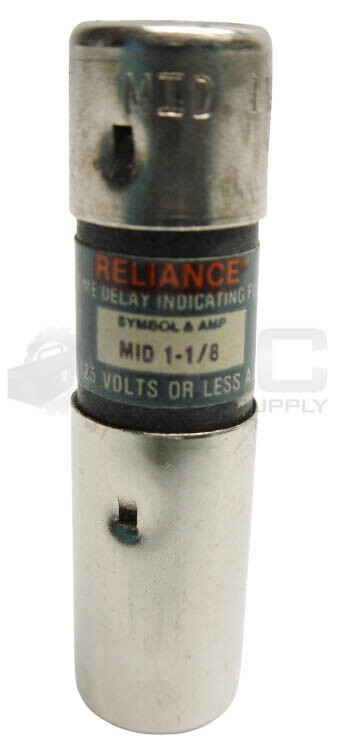 BOX OF 10 NEW RELIANCE MID1-1/8 MIDGET TIME DELAY INDICATING FUSE, 1-1/8A 250V