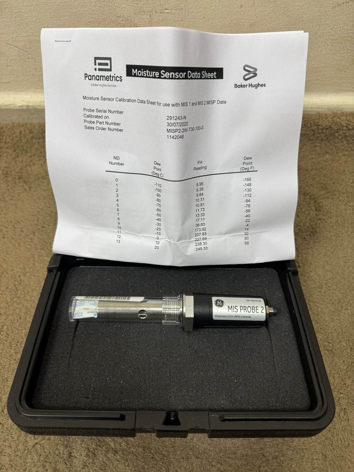 GE Panametrics / MIS Probe 2 / Aluminum Oxide Moisture Probe/ MISP2-2W-T30-100-0