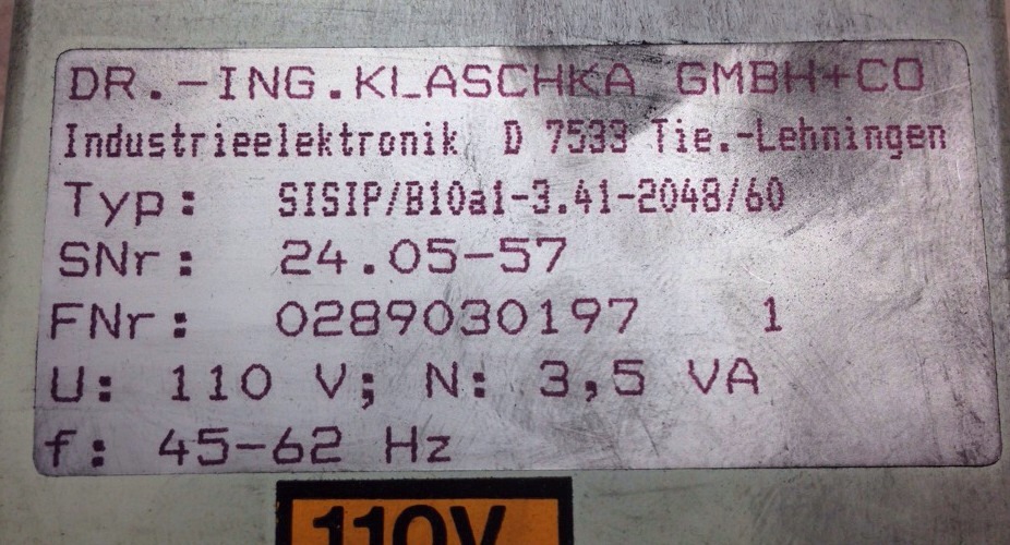 DR.-ING KLASCHKA GMBH+CO, SISIP/B10a1-3.41-2048/60, 0289030197 Shipsameday#1556L