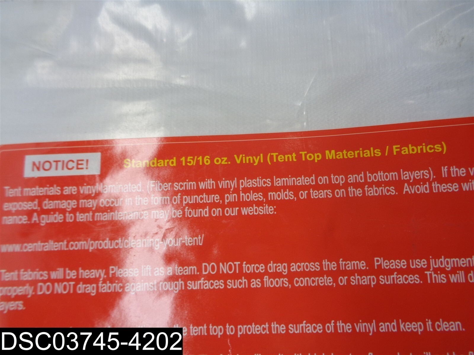1042513 8′ X 10′ S/W Solid White 15/16 OZ Vinyl Tent Top