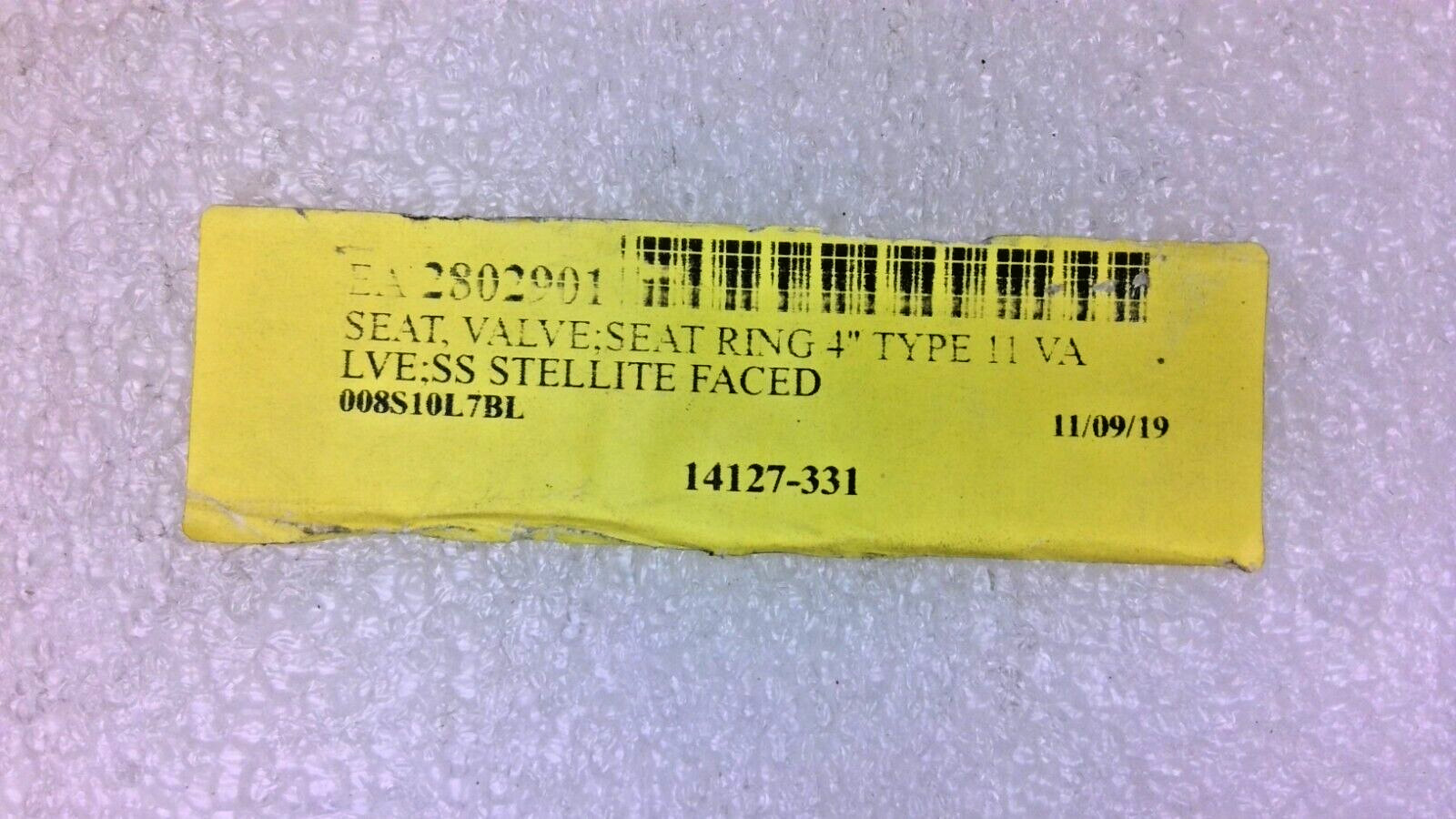 WESTROCK MILL VALVE SEAT RING 14127-331 4″ TYPE 11 SS STELLITE FACED