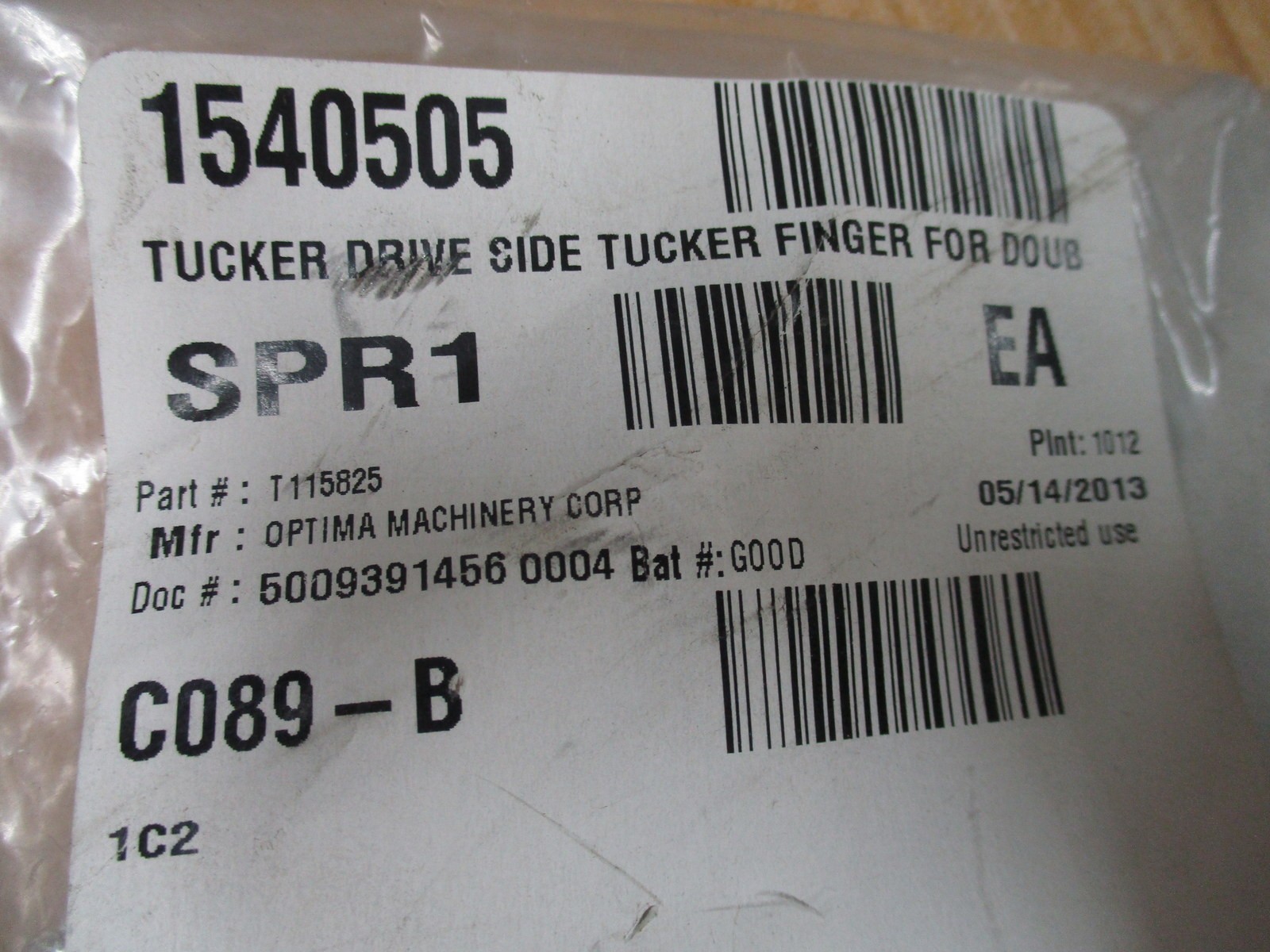 Optima Machinery T115825 Tucker Finger 1540505