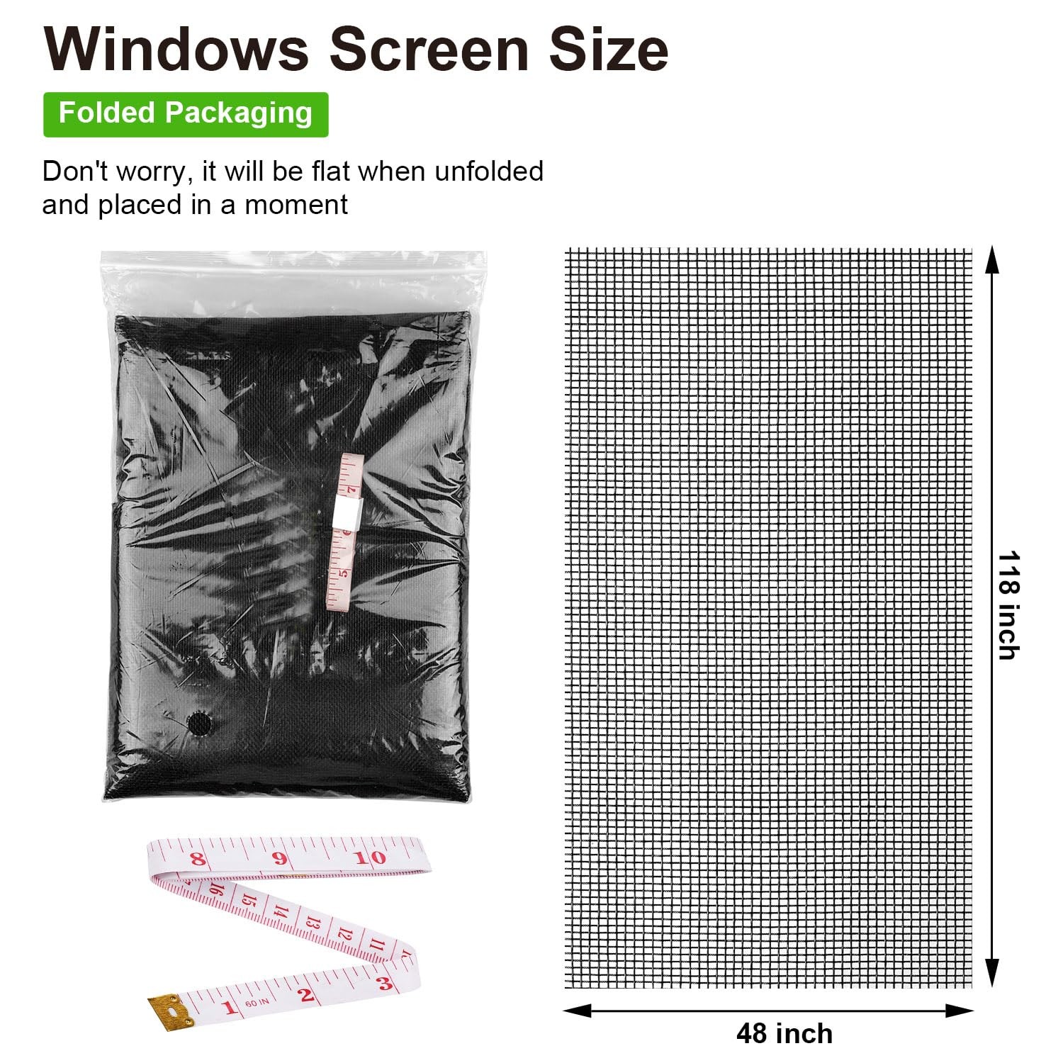 Replacement Window Screens, 48X118 Inch Durable 48″x118″Black, 48″x118″Black