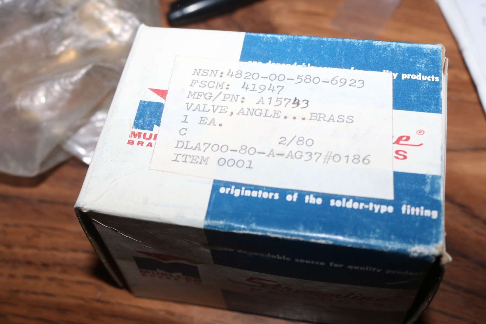 NOS Linemaster A-15743 brass angle valve 3/8 MPT x 1/4 Flare 4820-00-580-6923