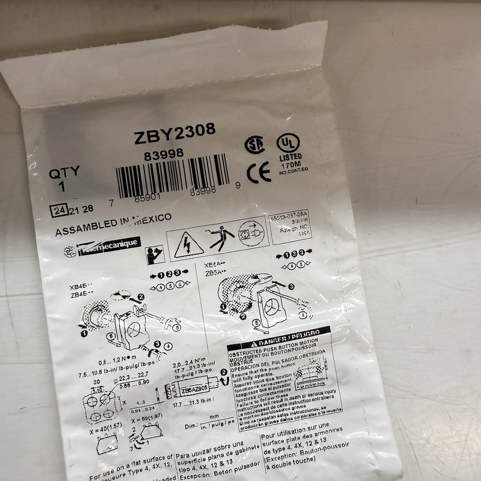 Schneider Electric ZBY2308 Legend Holder for Harmony XB4 XB5 Push Buttons NEW