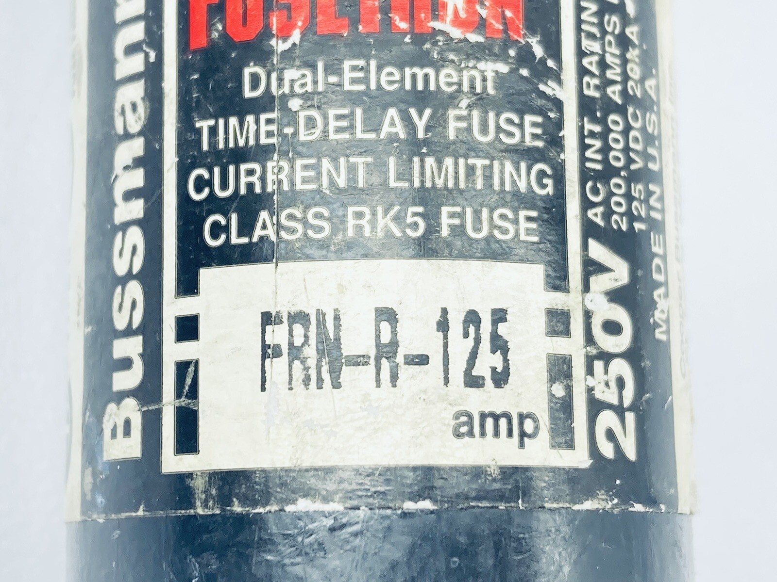 UNUSED BUSSMANN FRN-R-125 DUAL-ELEMENT TIME DELAY FUSE 200K-AMP 125VDC 250VAC