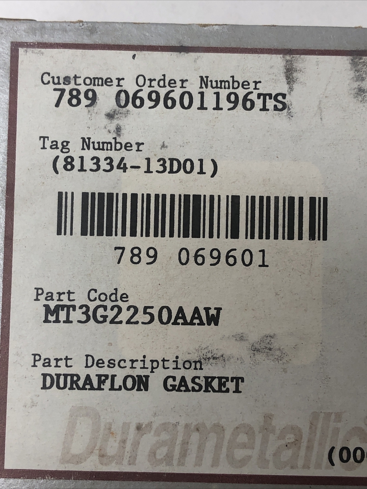 Durametallic MT3G2250AAW Duraflon Gasket