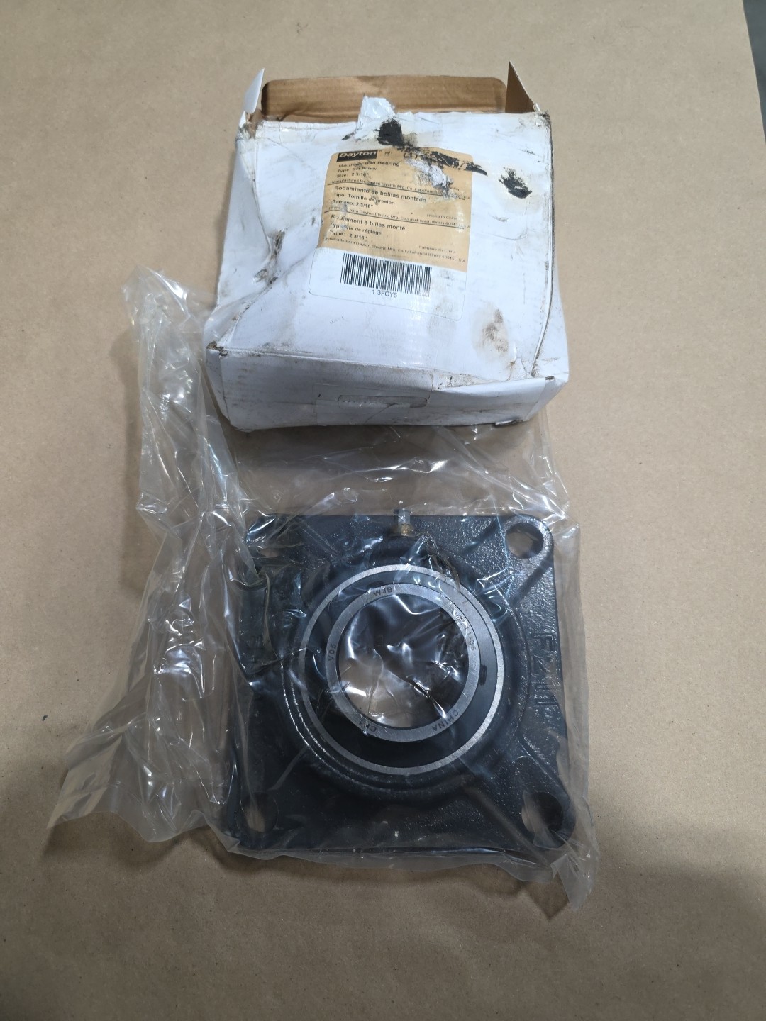 Dayton 4 Bolt Flange Bearing,Ball,2 3/16in Bore 3FCY5 Cast Iron Grey