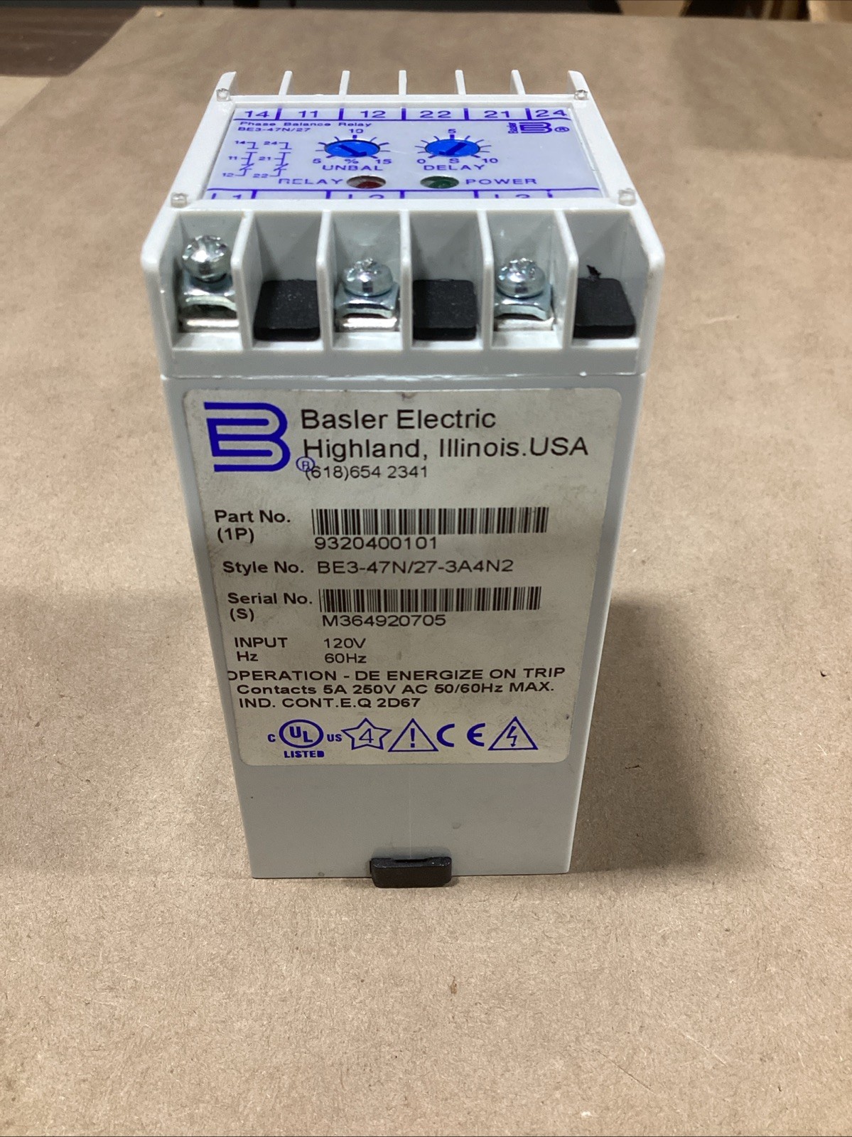 BASLER ELECTRIC BE3-47N/27-3A4N2 9320400101 120V NSNP