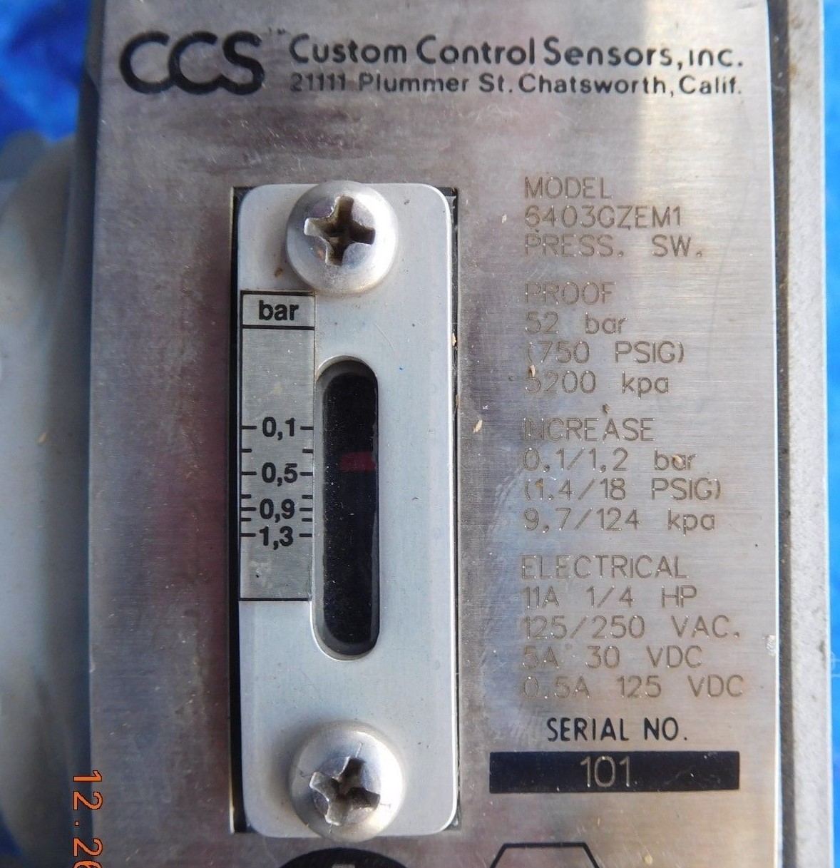 (1) CCS Custom Control Sensors 6403GZEM1 Pressure Switch 6403GZE 1.4- 18 PSIG
