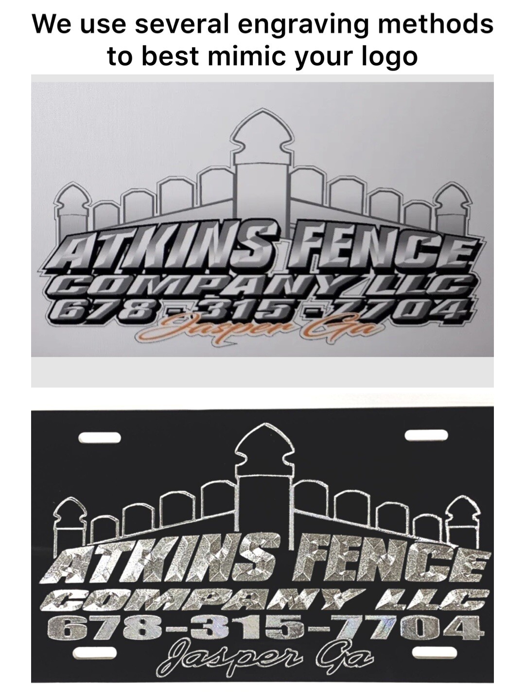 Silver Engraved YOUR LOGO Personalized Diamond Etched License Plate Car Tag