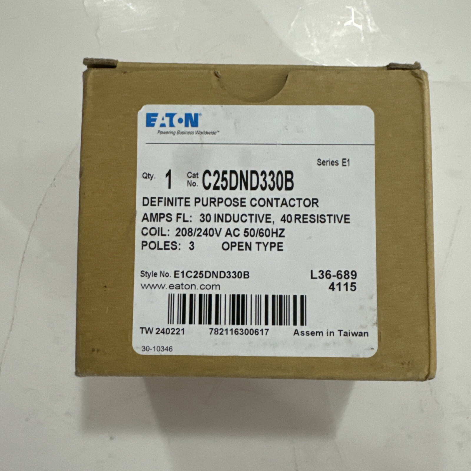 EATON C25DND330B DEFINITE PURPOSE CONTACTOR New E21
