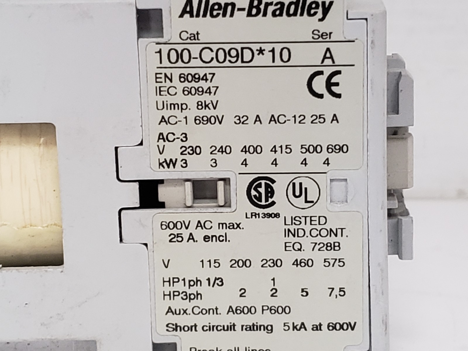 ALLEN BRADLEY 100-C09DJ10 CONTACTOR 9A 24V DC 3NO 1NO SER A