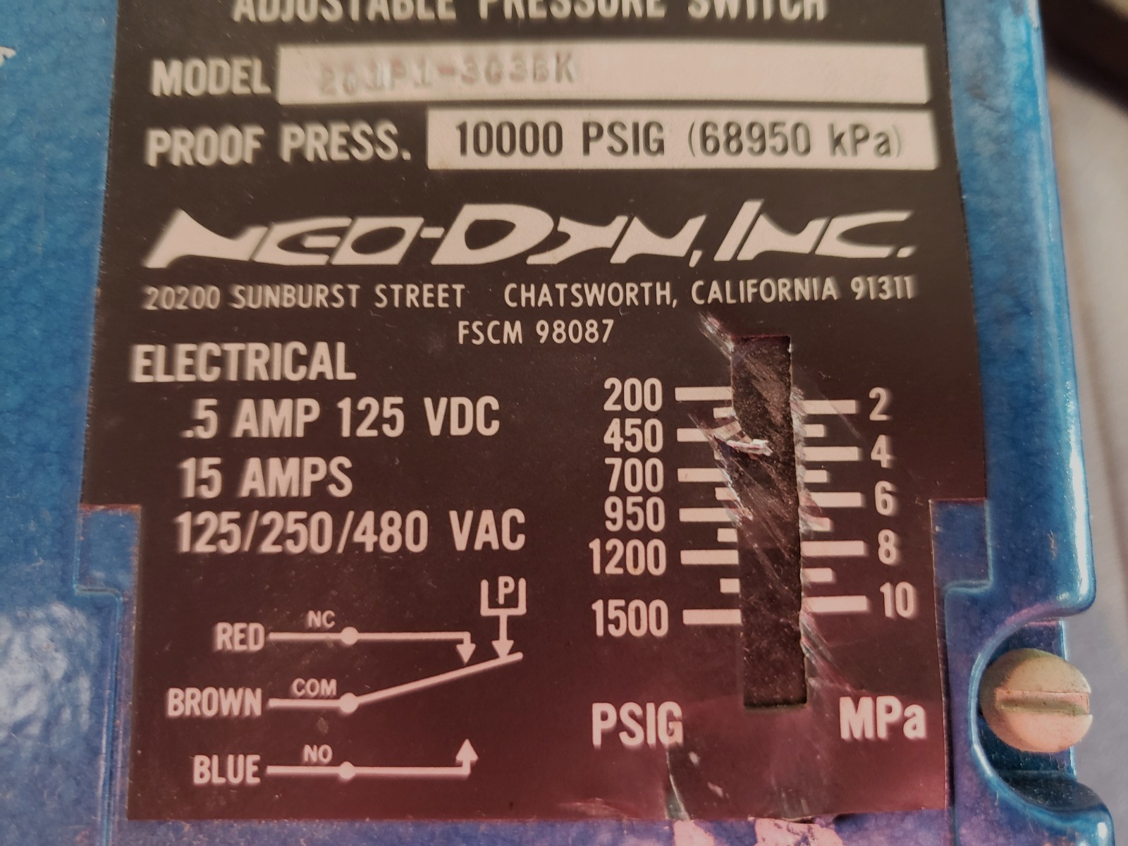 NEO-DYN 201P1-3C3BK PRESSURE SWITCH 200-1500PSI