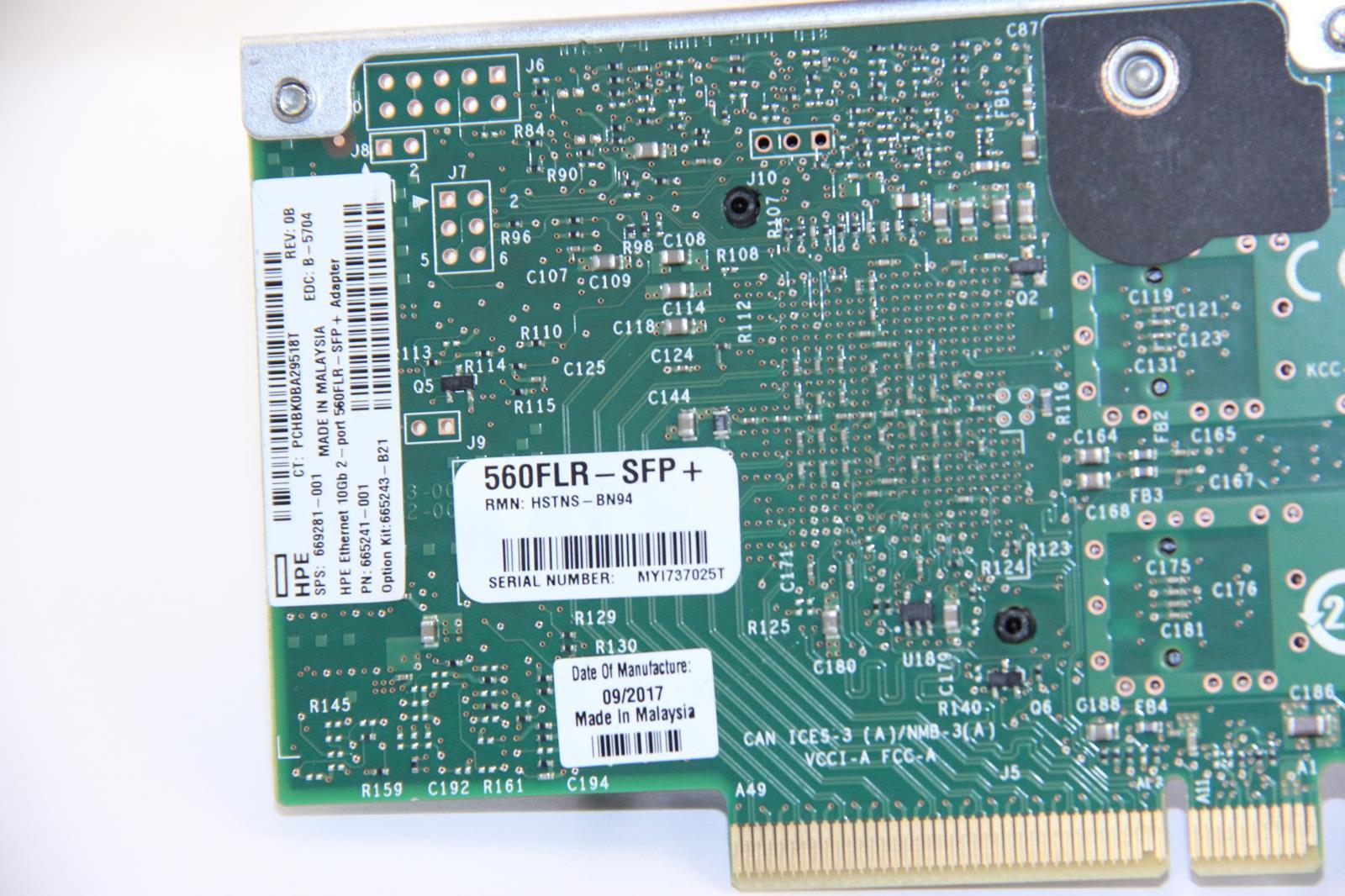 HPE 560FLR-SFP+ 10GbE Dual Port Ethernet Adapter with NO SFPs