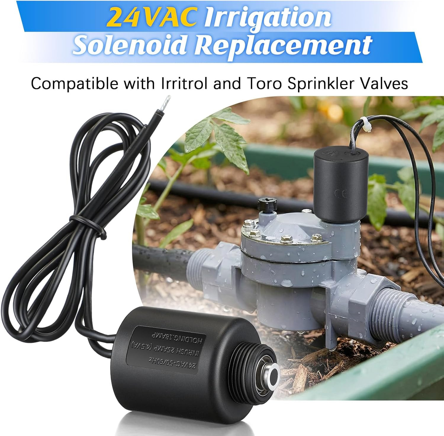 2 Pack 24VAC Irrigation Valve Solenoid Replacement, 2-Way Solenoid with Plunger
