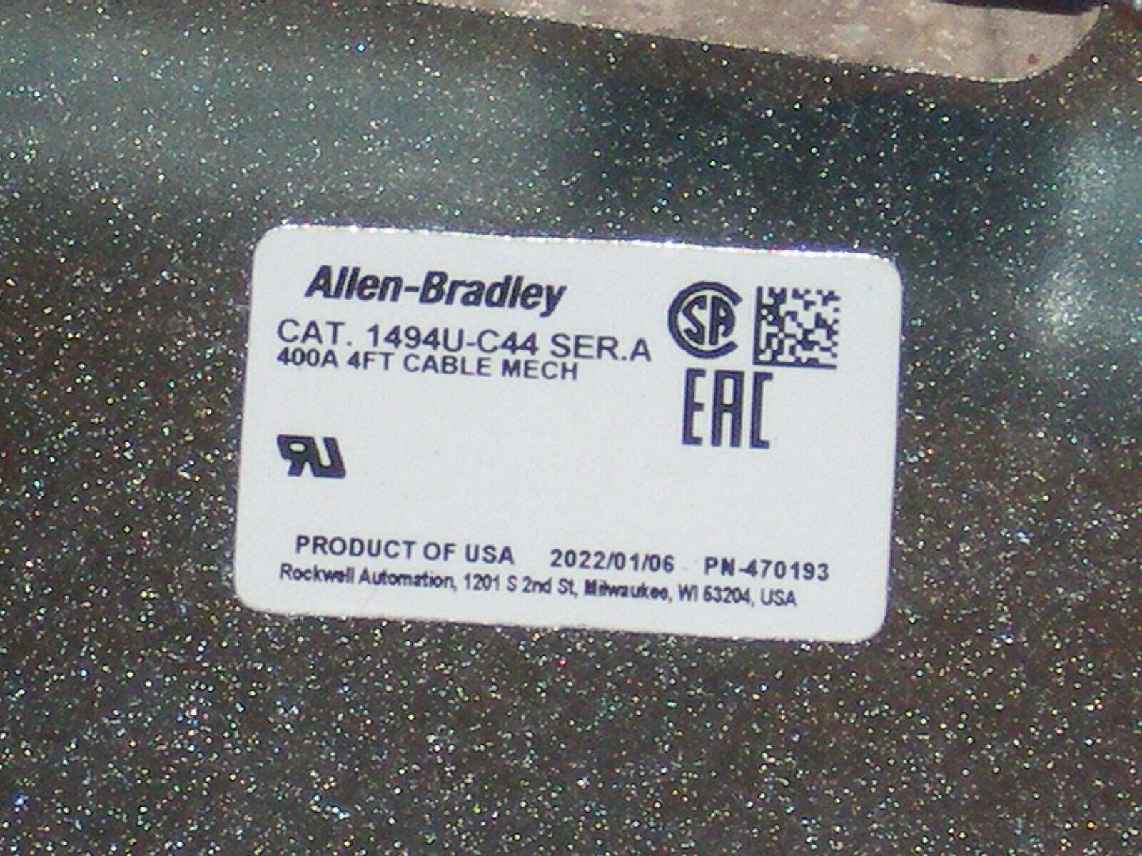 New! Allen Bradley 1494U-C44 Cable Mechanism 400A, 4′, Ser A Free Shipping!