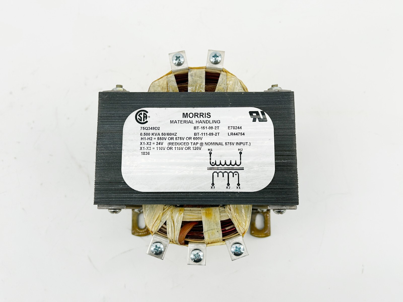 New Morris 75Q349D2 Transformer 500VA 550-600V Pri. 24V/110-120V Sec.