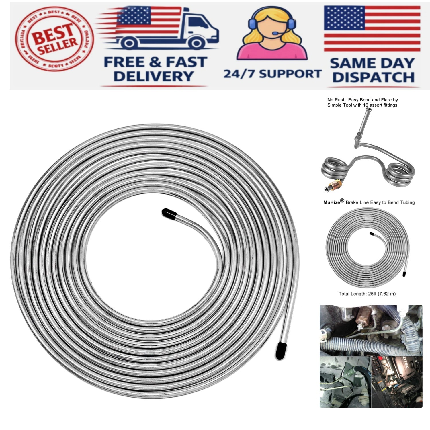 1/4 Brake Line Tubing Kit – 25 Ft. Zinc Coated Steel Flexible Fuel & Transmis…