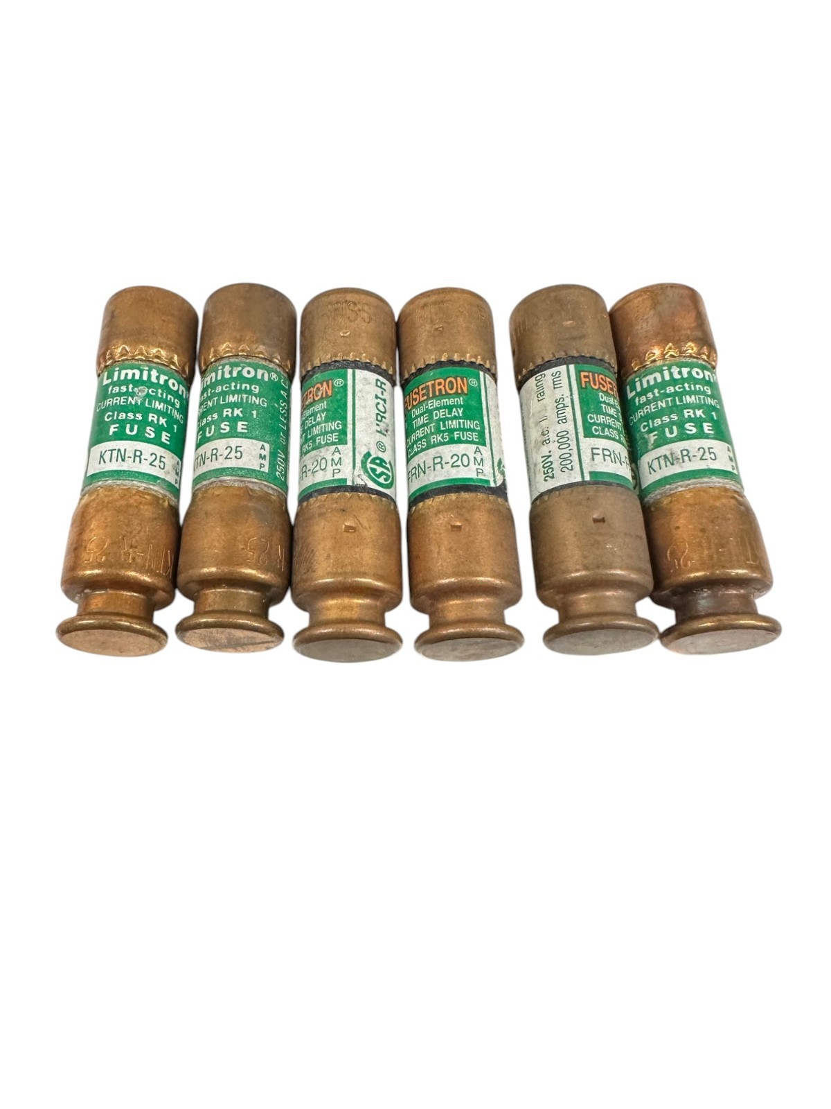 BUSS FUSETRON FRN-R-20 Class RK5, LIMITRON KTN-R-25 Class RK1 FUSE (LOT OF 6)