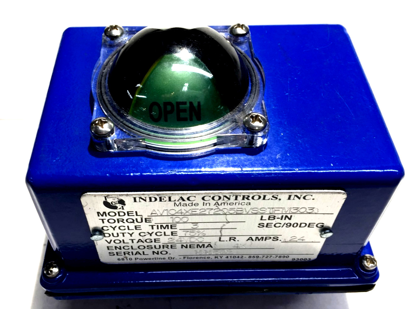 INDELAC CONTROL MODEL-AV1C4XE27205BVSSTFM303 NEMA 4X TORQUE 100 LB-IN 24VDC 2.4A