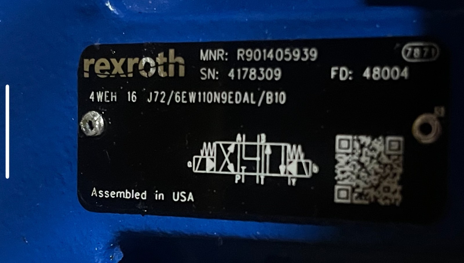 Rexroth, Directional Spool Valve, R901405939, 4WEH16J7X/6EW110N9EDAL/B10, New