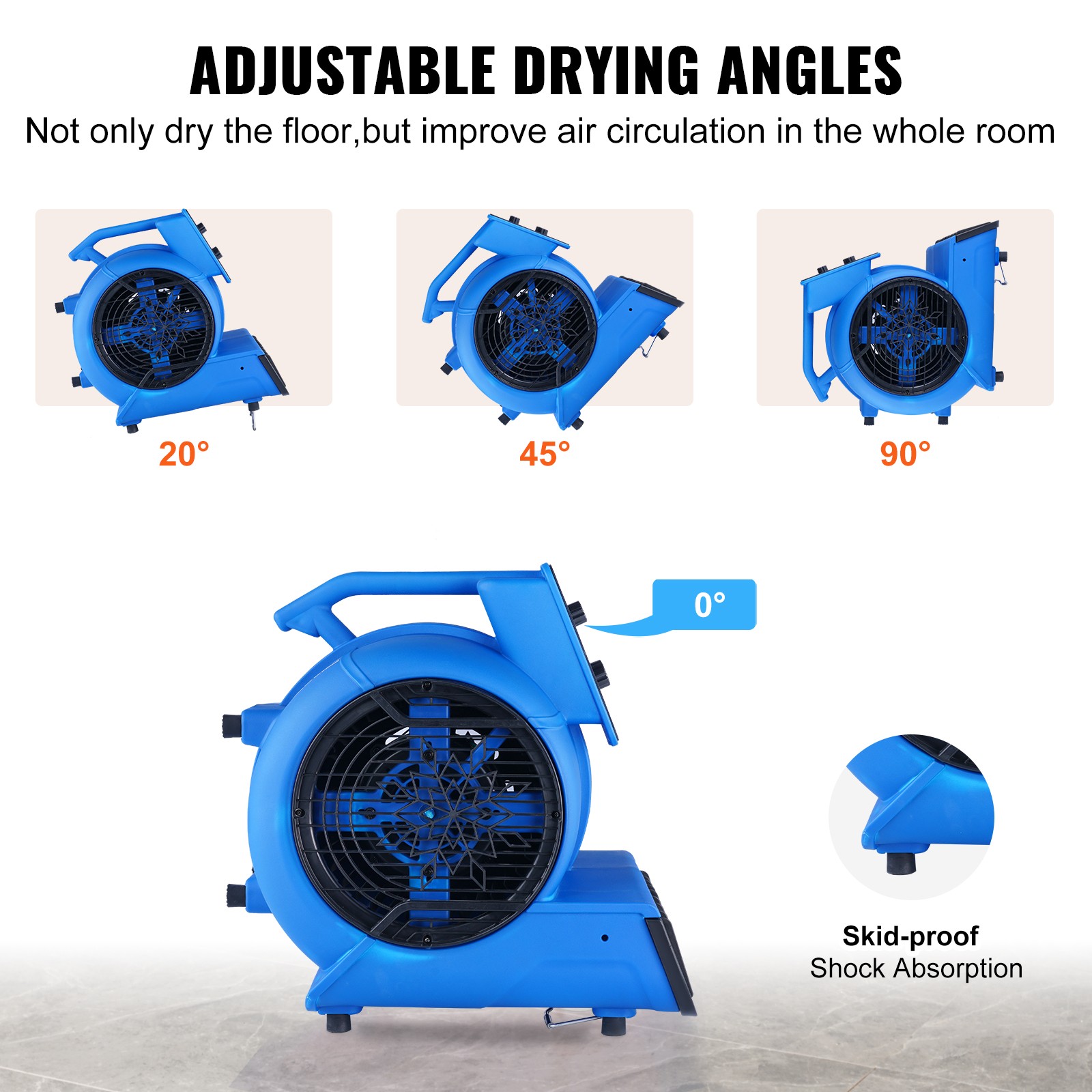 VEVOR Floor Blower Fan Air Mover 2600 CFM 3-Speed 1/2 HP Floor Carpet Dryer