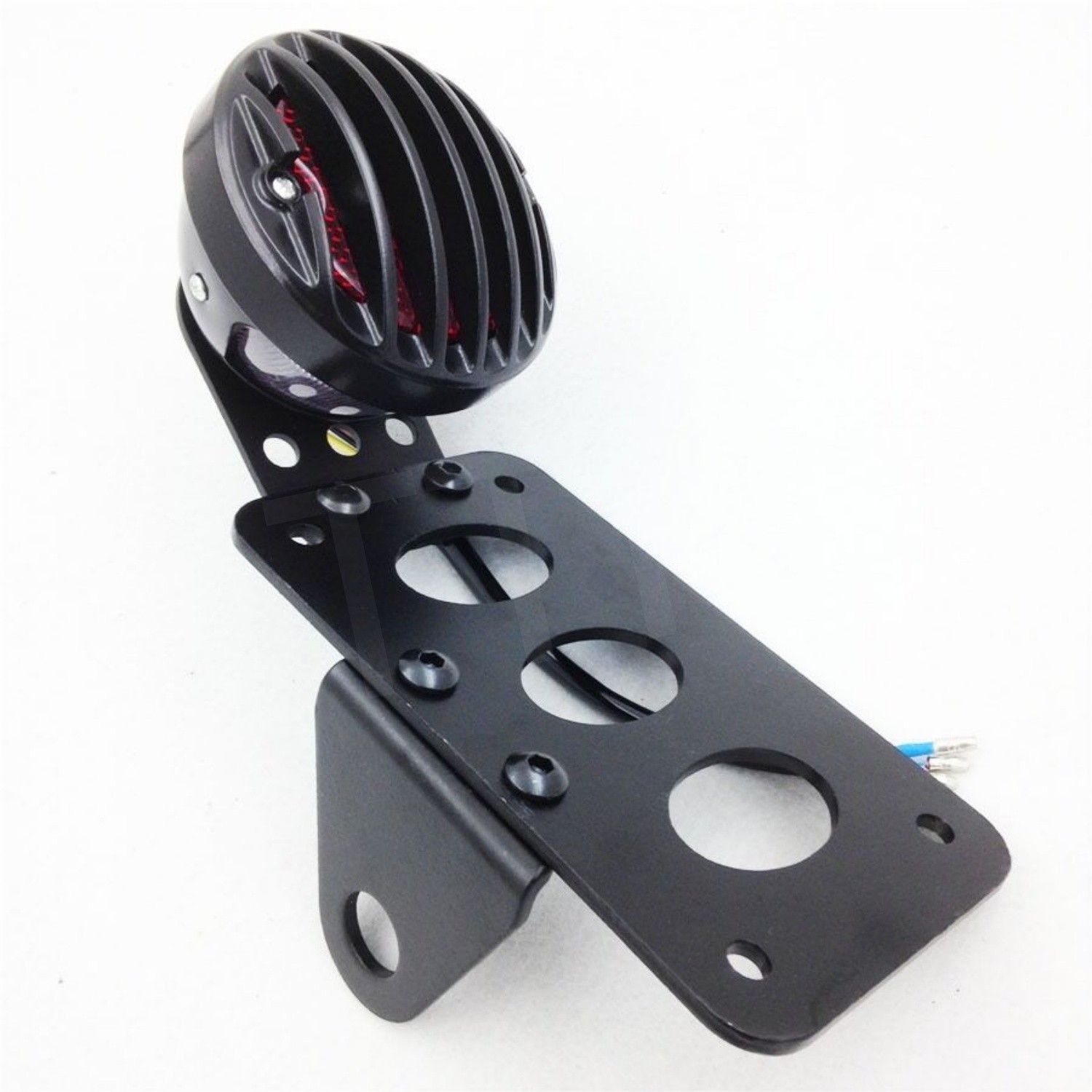 Black Side Mount Tag License Plate Holder Bracket LED Tail Light Brake Light