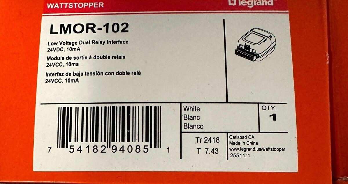 WattStopper legrand LMOR-102 Low Voltage Dual Relay Interface