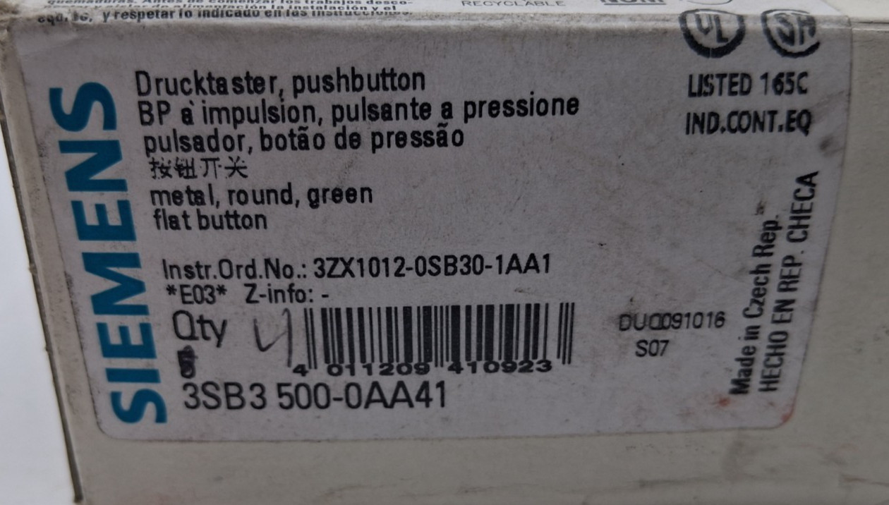 Siemens 3SB3 500-0AA41 Green Push Button Box of 3