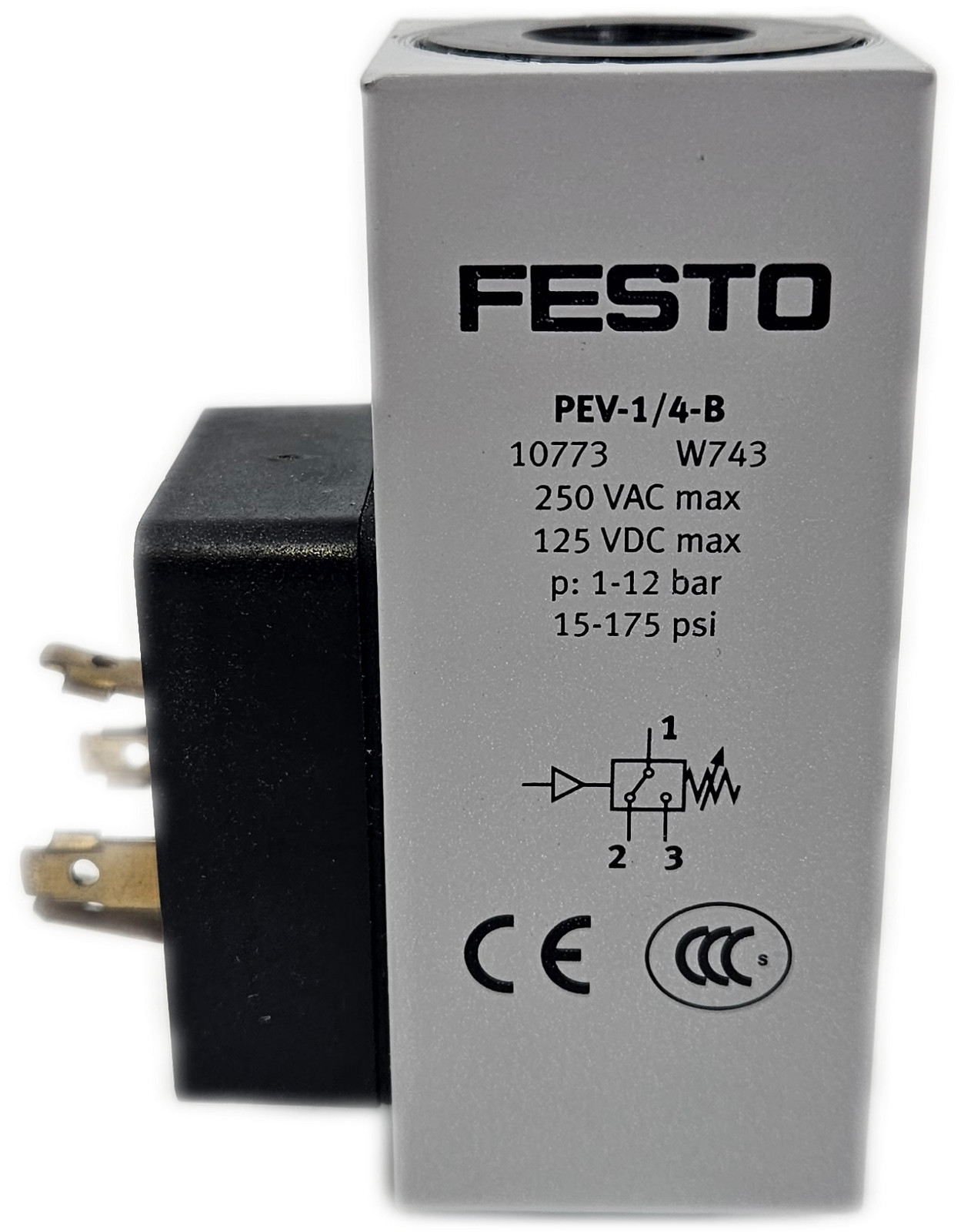 Festo PEV-1/4-B 10773 Adjustable Pressure Switch 1-12 Bar 1/4″