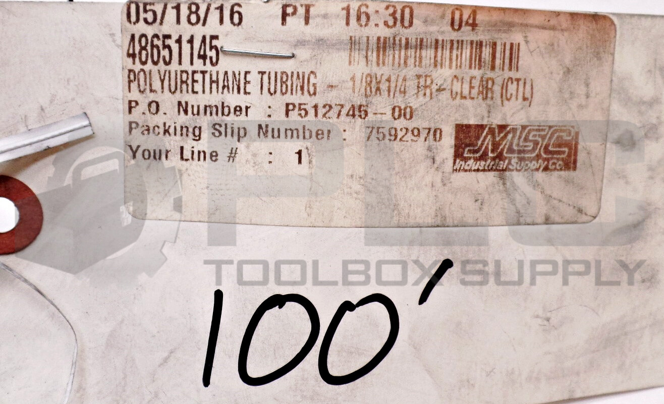 NEW MSC 48651145 POLYURETHANE TUBE 1/8″ID X 1/4″OD 1/16″ WALL THICKNESS 100’L