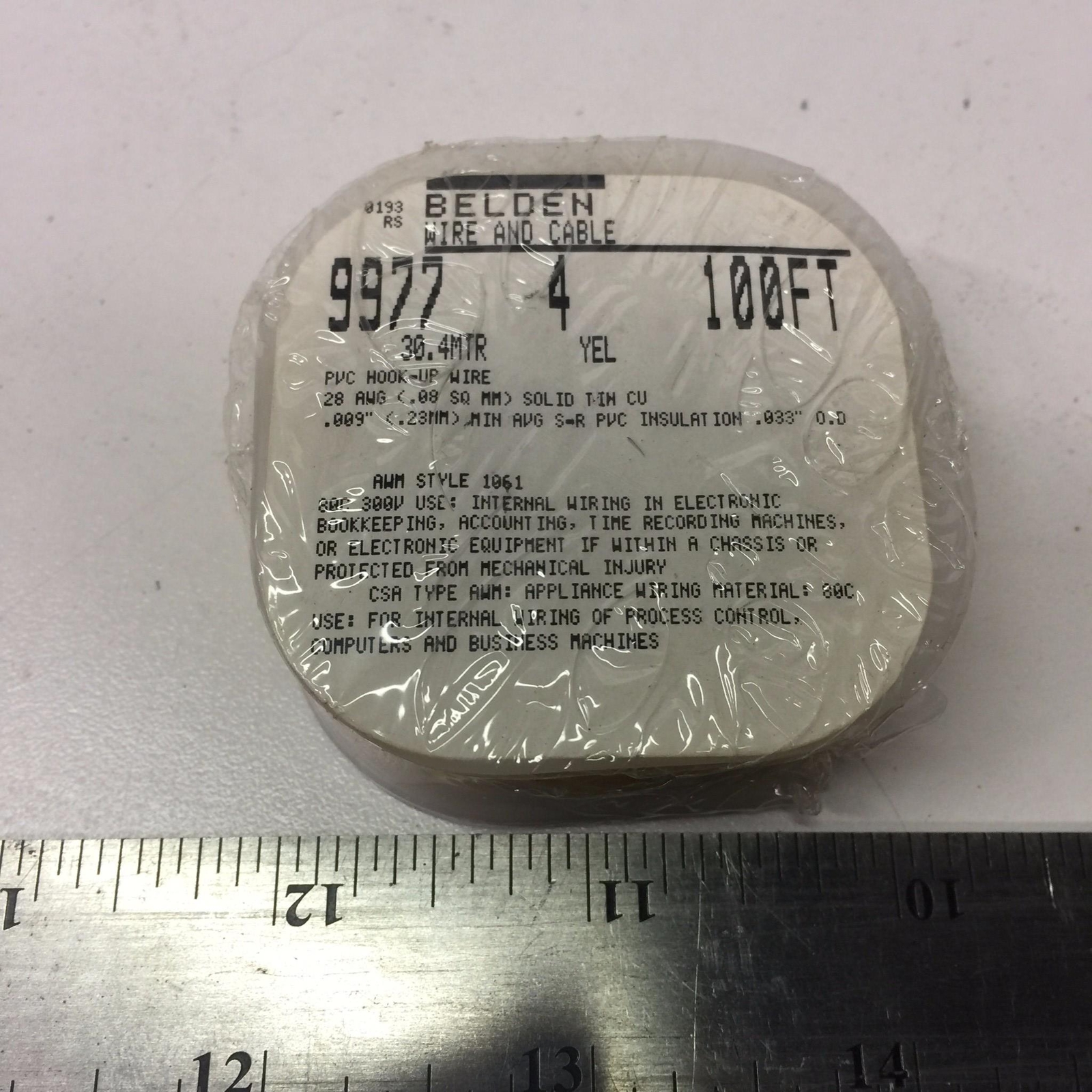 Belden PVC Hook-Up Wire 28AWG (.08 SQ MM) Solid T/IN CU Yellow 100ft 9977 4