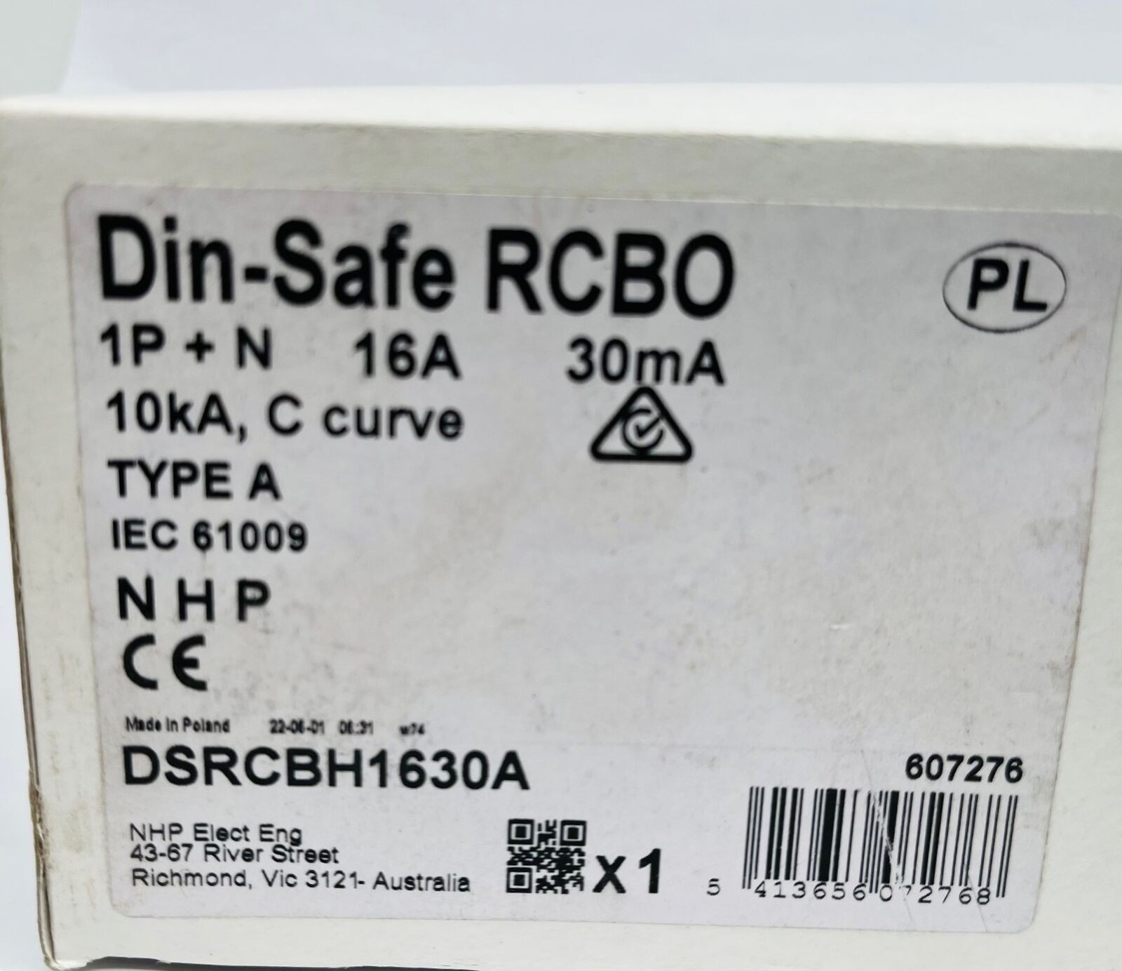 NHP TERASAKI Din-Safe RCBO DSRCBH1630A 16A C 30mA 10kA 1P MCB Circuit Breaker