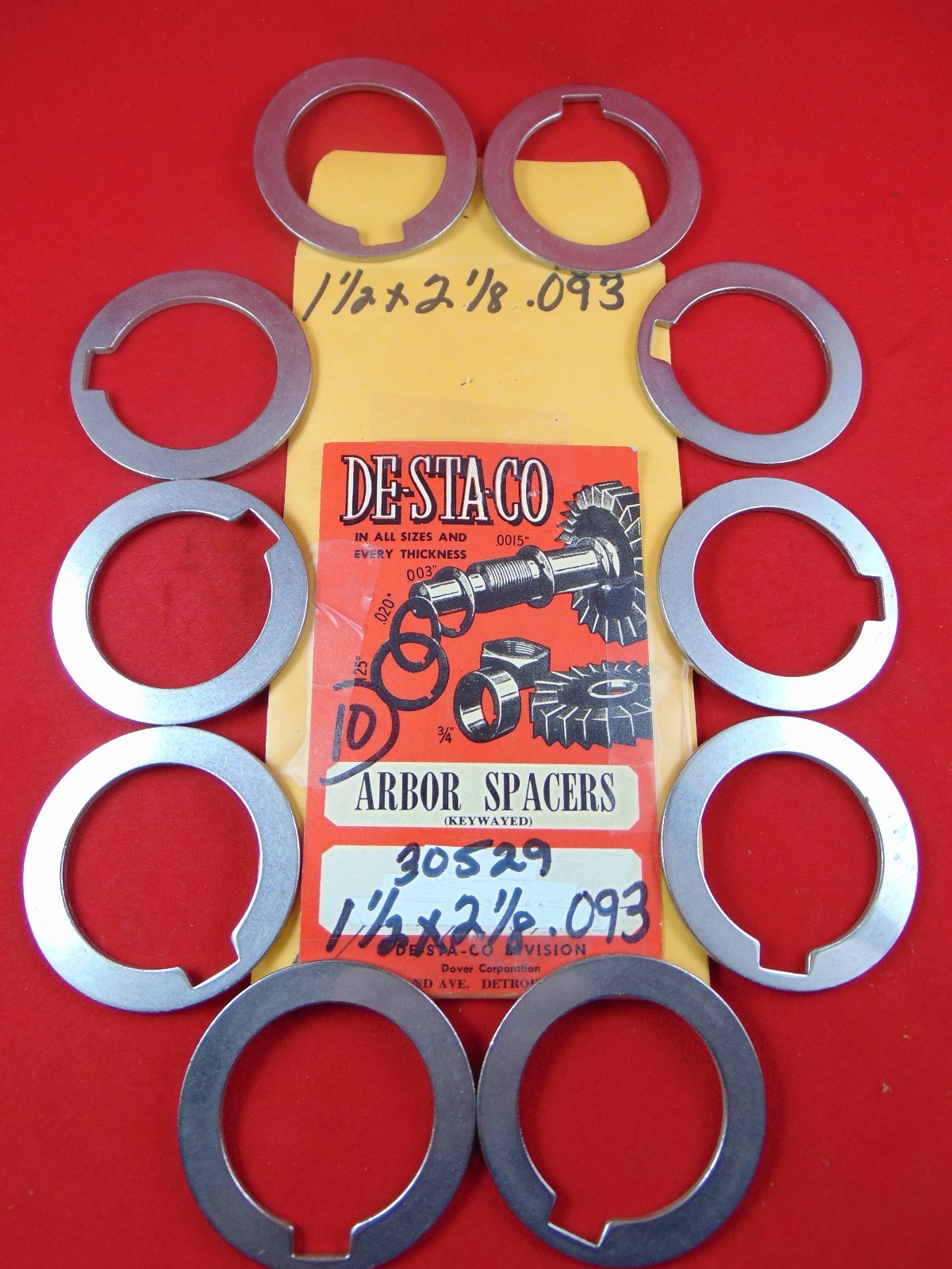 DESTACO 30529 Arbor Spacers 1-1/2″ x 2-1/8″ x .093 W/KEYWAY LOT OF 10 Shims