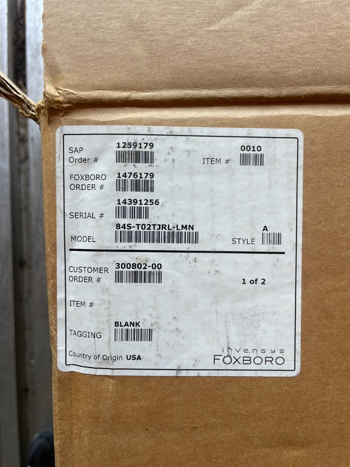 Foxboro 84S-T02TJRL-LMN 250PSI 350’F Vortex Flowmeter New in Box