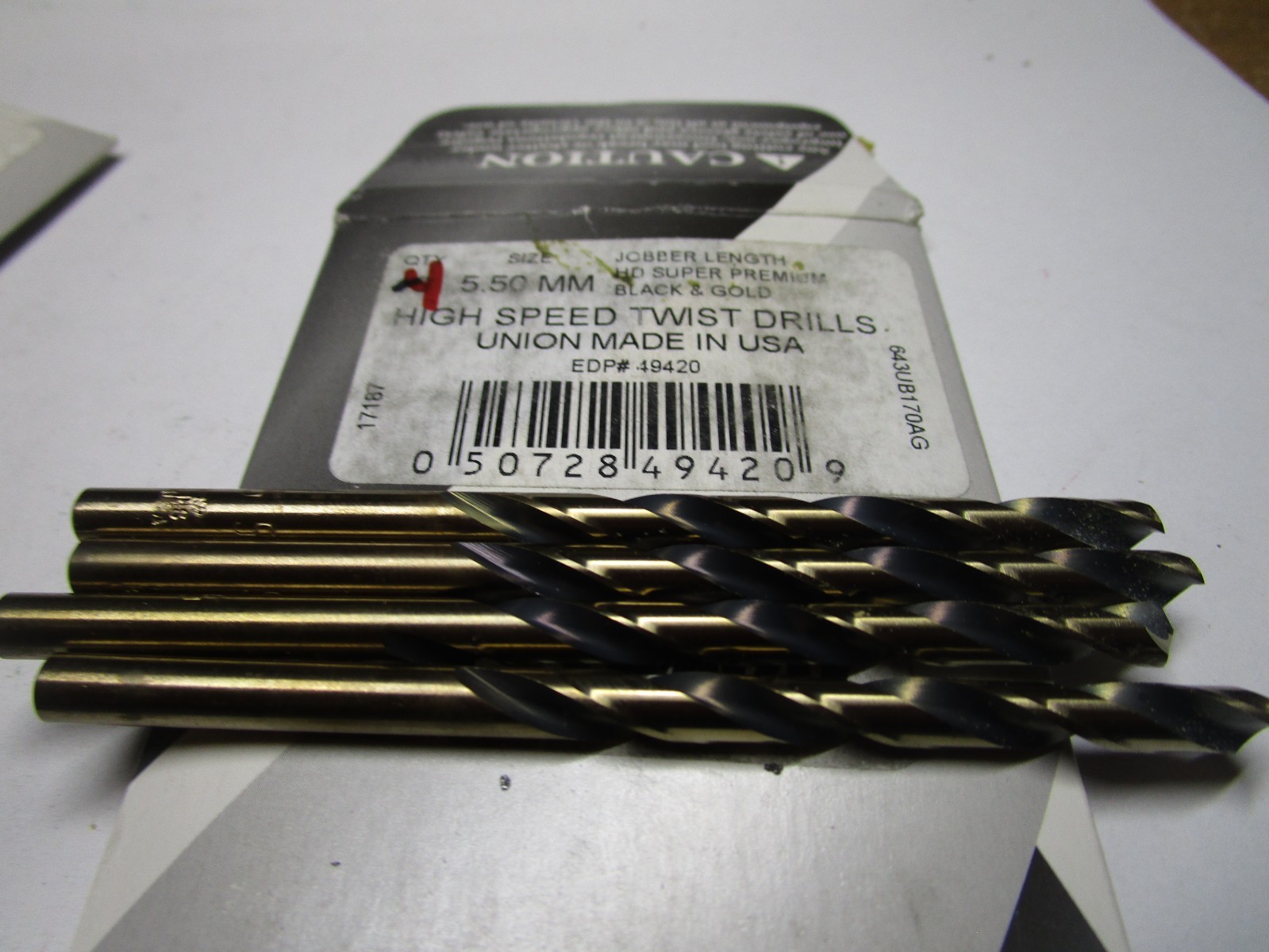 5.50mm x 95.0mm OAL 135° Split Black / Gold High Speed Steel Jobber Drill QTY 4