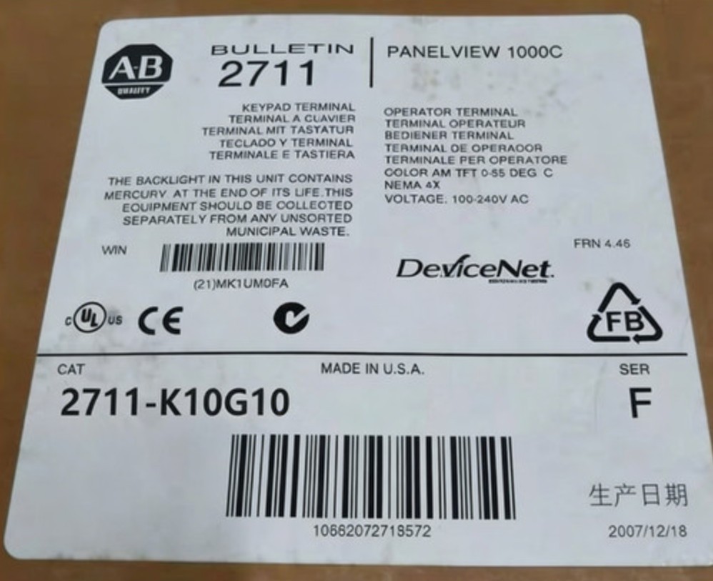 NEW AB 2711-K10G10 SER F PanelView 1000 AB 2711K10G10 /F Rev J FRN 4.10 AB PLC