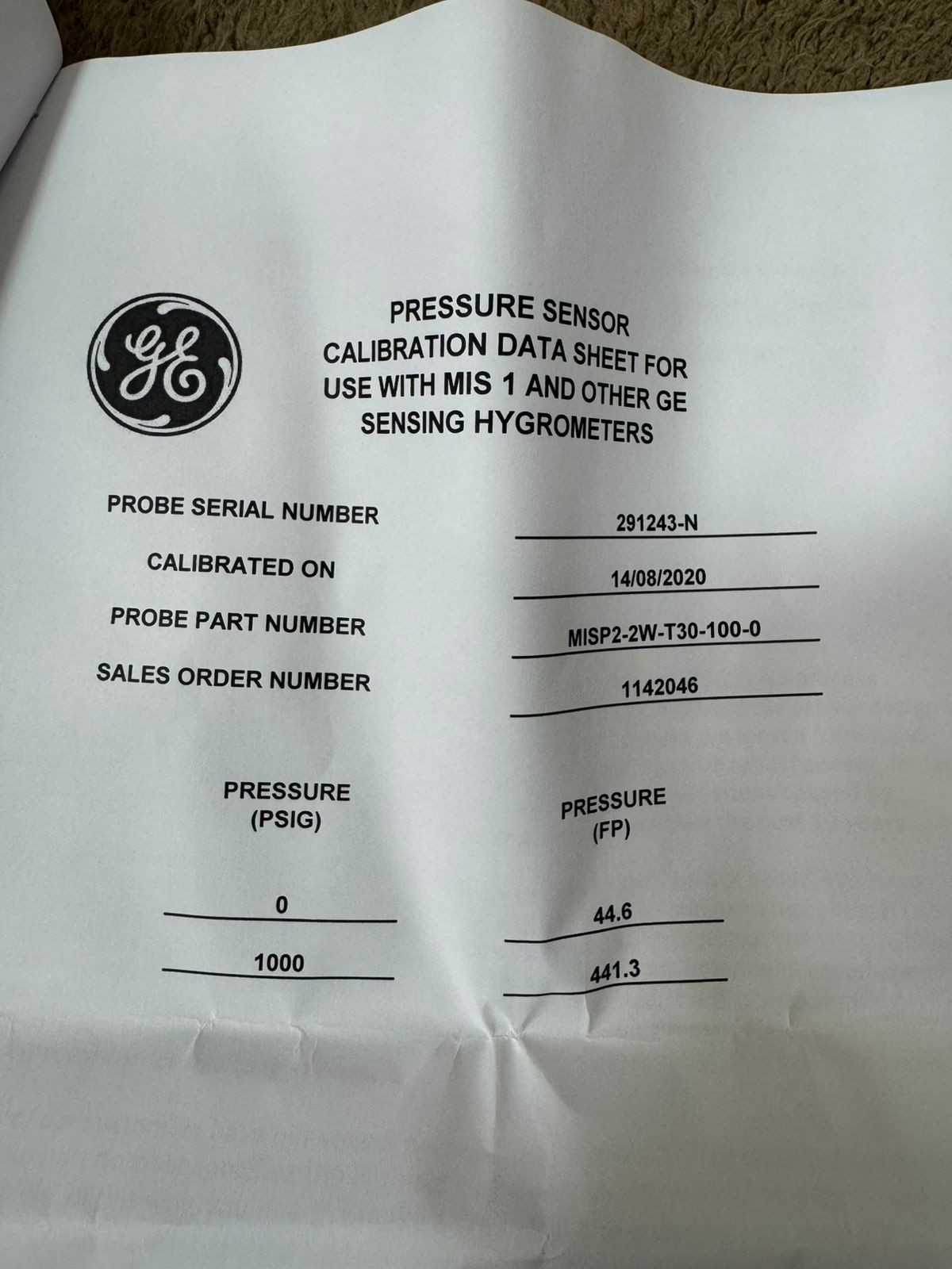 GE Panametrics / MIS Probe 2 / Aluminum Oxide Moisture Probe/ MISP2-2W-T30-100-0
