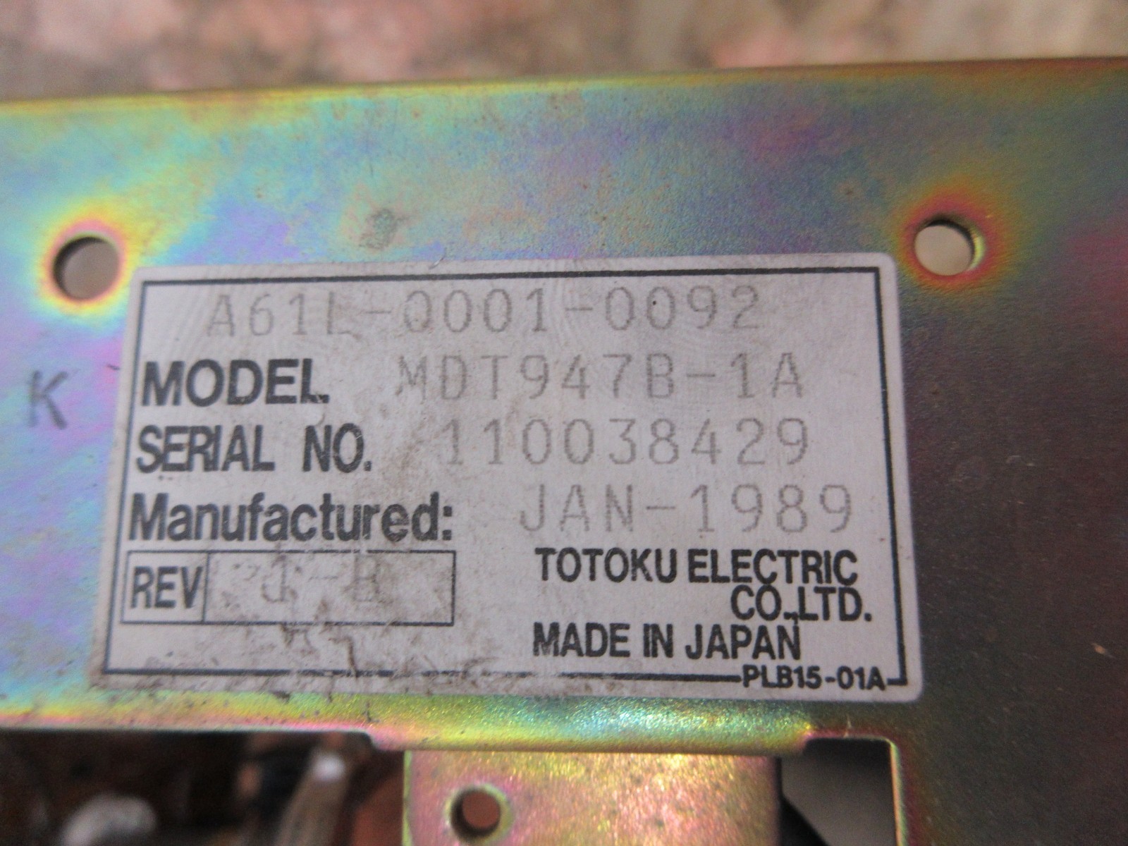 TOTOKU MONITOR DISPLAY A61L-0001-0092 MDT947B-1A