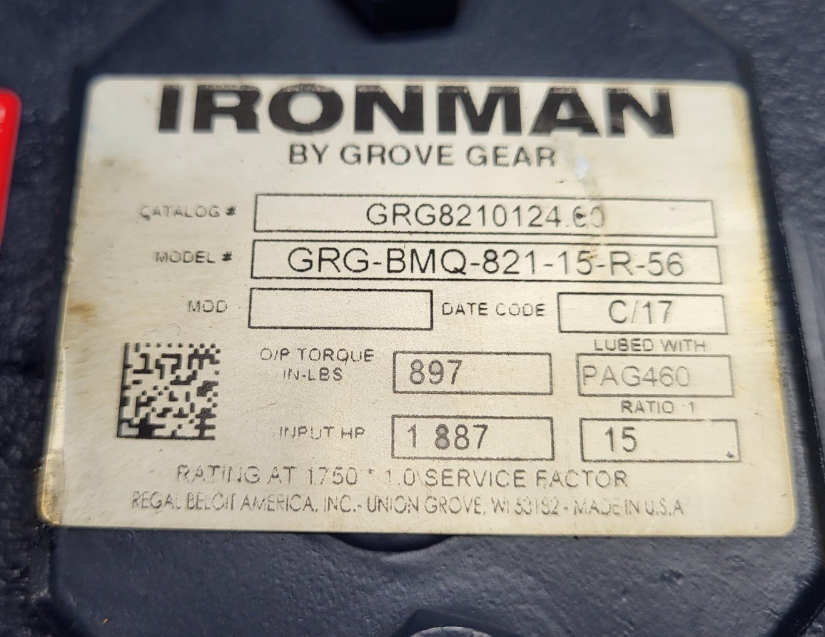 NEW GROVE GEAR GRG-BMQ-821-15-R-56 IRONMAN REDUCER RATIO: 15-1, GRG8210124.00