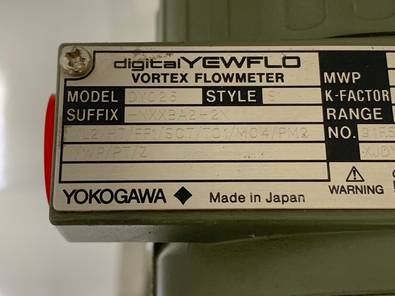 Yokogawa / Vortex Flow Meter / S1 / DY025-NXXBA2-2N / MWP 4.96 MPa at 38°C