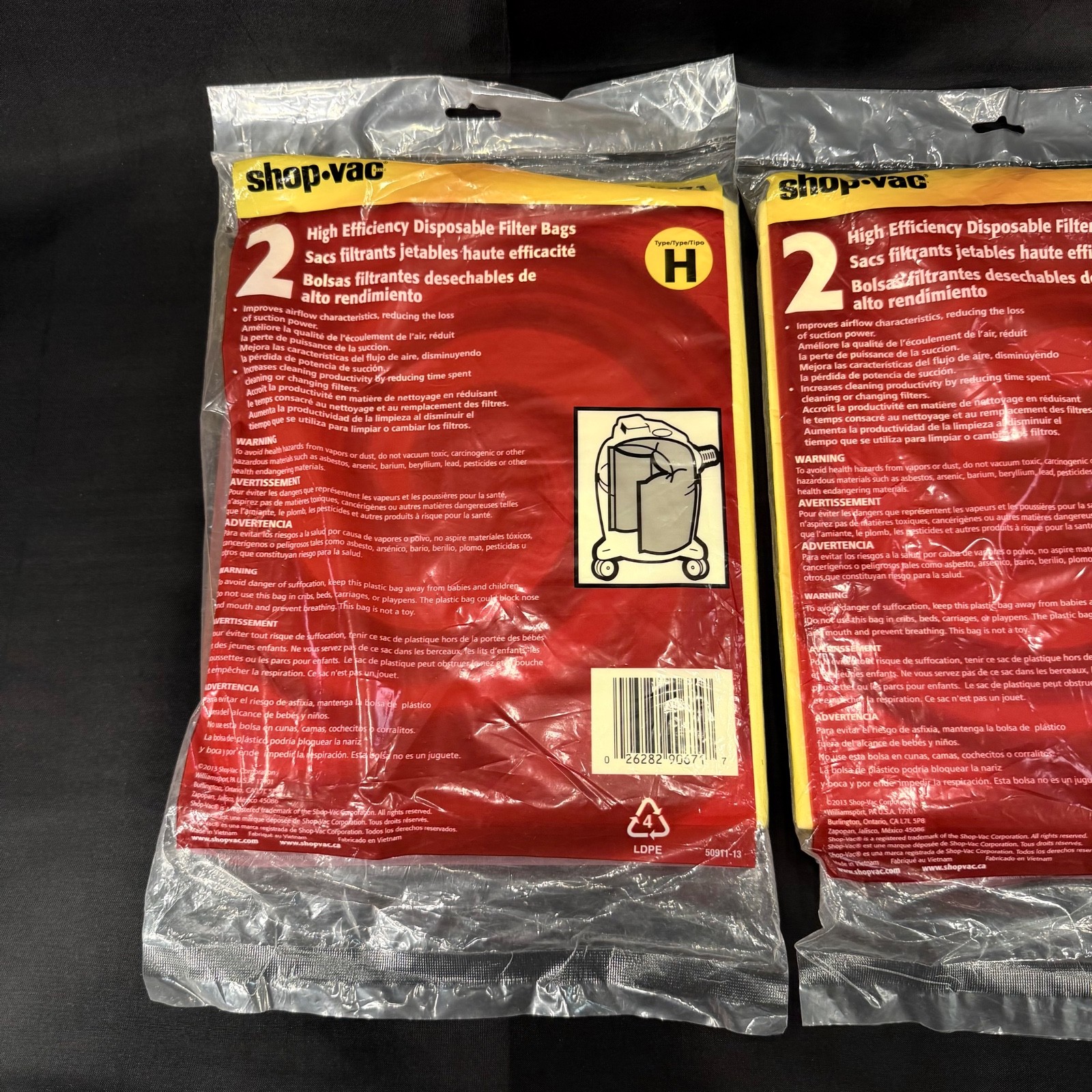 Shop Vac High Efficiency Filter Bags Type H: 5-8 Gallon 2 Packs (4 Bags) Sealed!