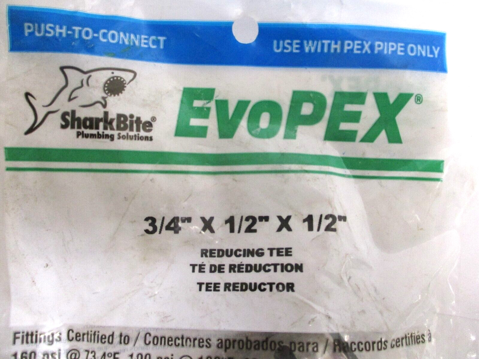 SHARKBITE, EVOPEX, K454A , 3/4″ X 1/2″ X 1/2″ REDUCING TEE, LOT OF 11 , SURPLUS