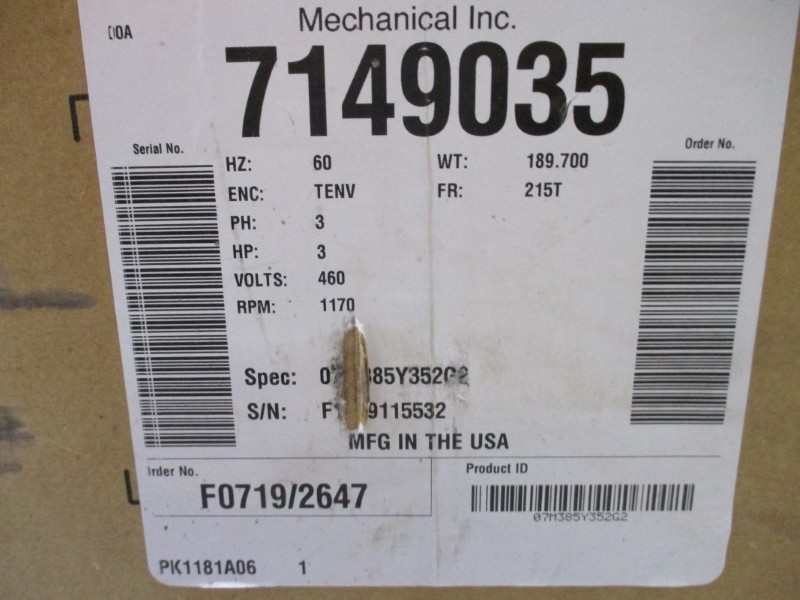 BALDOR 7149035 07M385Y352G2 W/ DODGE DBSC-H 46BK0602B01 460V 4.5A NSMP