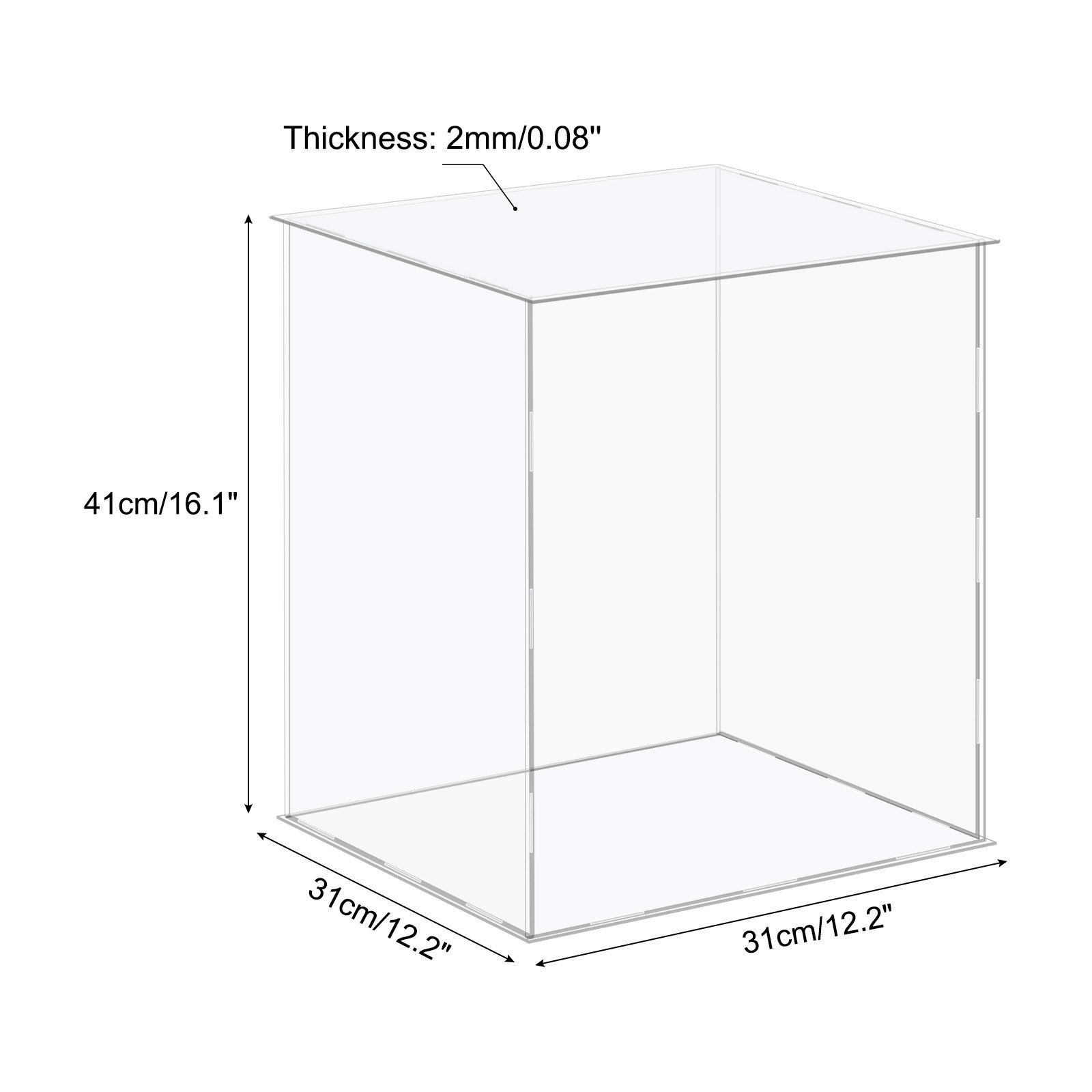 Acrylic Display Case Plastic Box Cube Storage Box Clear 31x31x41cm