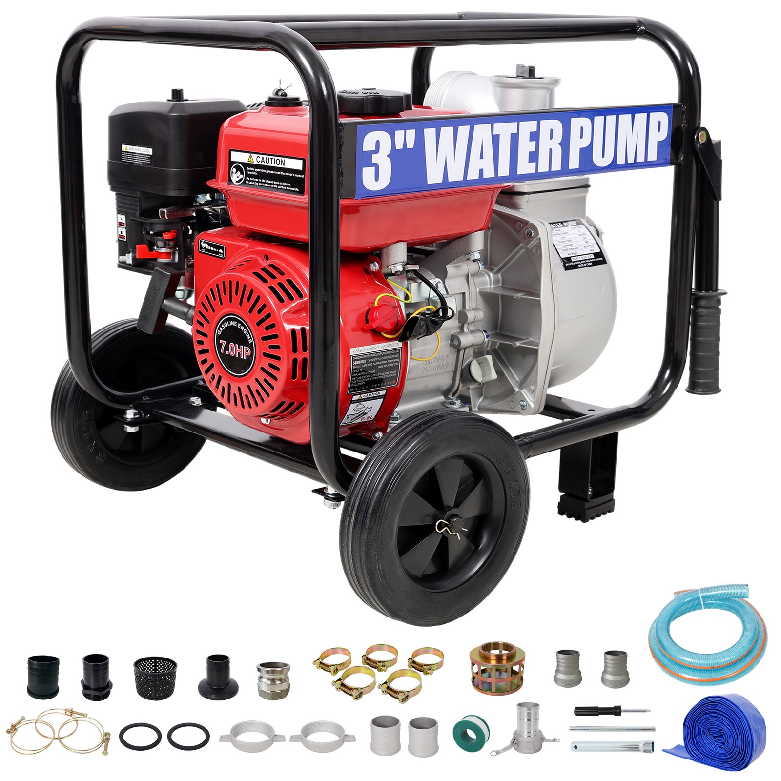 3 Inch Gas Engine Water Pump 7HP 212CC 264GPM with Hose Wheels